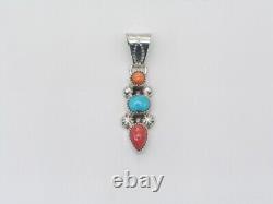 Native American Navajo Handmade Sterling Silver and Multistone Pendant