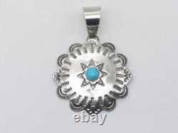 Native American Navajo Handmade Sterling Silver and Turquois Concho Pendant
