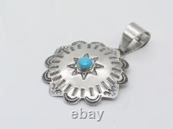 Native American Navajo Handmade Sterling Silver and Turquois Concho Pendant