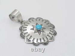 Native American Navajo Handmade Sterling Silver and Turquois Concho Pendant