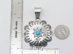 Native American Navajo Handmade Sterling Silver and Turquois Concho Pendant