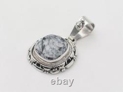 Native American Navajo Handmade Sterling Silver and White Buffalo Pendant