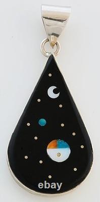 Native American Navajo Handmade Sterling Silver with Multi-Stone Inlay Pendant