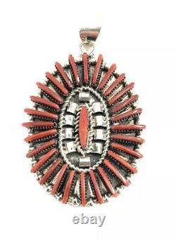 Native American Navajo Handmade Zuni Handmade Natural Coral Pendant