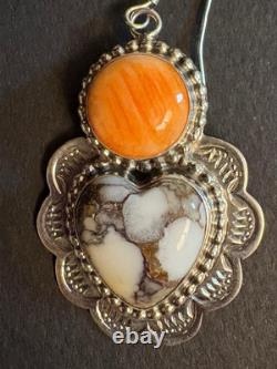 Native American Navajo Heart Wildhorse With Round Orange Spiney Oyster Shell