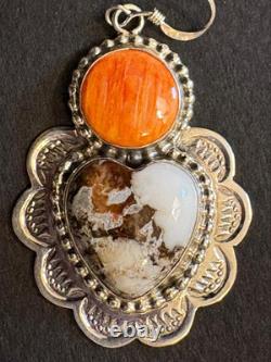 Native American Navajo Heart Wildhorse With Round Orange Spiney Oyster Shell