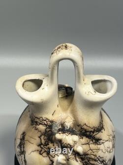 Native American Navajo Horse Hair Etched Lizard Wedding Pottery Vase Signed 8