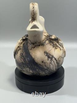Native American Navajo Horse Hair Etched Lizard Wedding Pottery Vase Signed 8