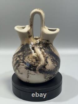Native American Navajo Horse Hair Etched Lizard Wedding Pottery Vase Signed 8