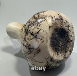 Native American Navajo Horse Hair Etched Lizard Wedding Pottery Vase Signed 8