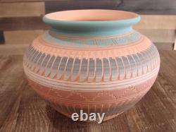 Native American Navajo Indian Hand Etched & Hand Painted Pottery M. Charlie