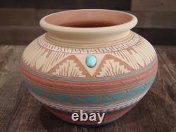 Native American Navajo Indian Hand Etched & Hand Painted Pottery Valencia