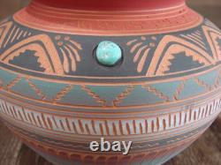 Native American Navajo Indian Hand Etched & Hand Painted Pottery Valencia
