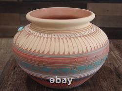 Native American Navajo Indian Hand Etched & Hand Painted Pottery Valencia