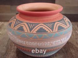 Native American Navajo Indian Hand Etched & Hand Painted Pottery Valencia