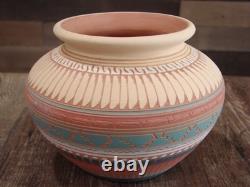 Native American Navajo Indian Hand Etched & Hand Painted Pottery Valencia