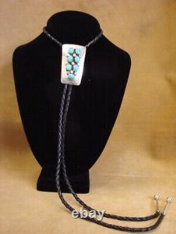 Native American Navajo Indian Sterling Silver & Turquoise Bolo Tie Muskett