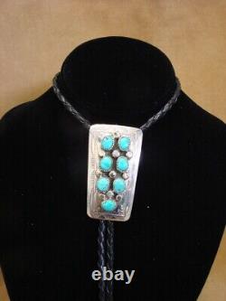 Native American Navajo Indian Sterling Silver & Turquoise Bolo Tie Muskett