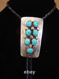 Native American Navajo Indian Sterling Silver & Turquoise Bolo Tie Muskett