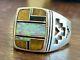 Native American Navajo Inlaid Opal, Onyx, And Tigers Eye Sterling Silver Ring