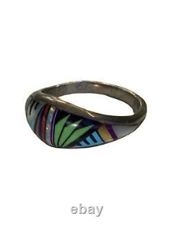 Native American Navajo Inlay Sterling Silver Zuni Ring South Western Unisex