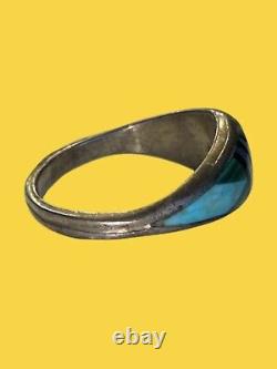 Native American Navajo Inlay Sterling Silver Zuni Ring South Western Unisex