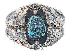 Native American Navajo Ivan V Large Sterling Turquoise Cuff Bracelet 1 3/4 widf