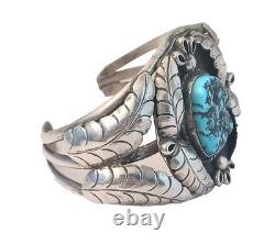 Native American Navajo Ivan V Large Sterling Turquoise Cuff Bracelet 1 3/4 widf