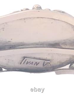Native American Navajo Ivan V Large Sterling Turquoise Cuff Bracelet 1 3/4 widf
