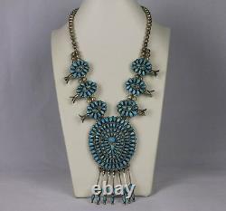 Native American Navajo J. M. Begay Turquoise & Silver Squash Blossom Necklace