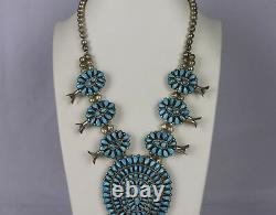 Native American Navajo J. M. Begay Turquoise & Silver Squash Blossom Necklace