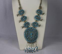 Native American Navajo J. M. Begay Turquoise & Silver Squash Blossom Necklace