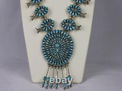 Native American Navajo J. M. Begay Turquoise & Silver Squash Blossom Necklace