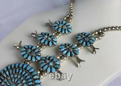 Native American Navajo J. M. Begay Turquoise & Silver Squash Blossom Necklace