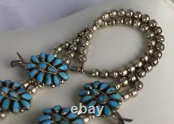 Native American Navajo J. M. Begay Turquoise & Silver Squash Blossom Necklace