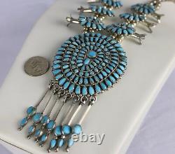 Native American Navajo J. M. Begay Turquoise & Silver Squash Blossom Necklace