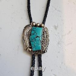 Native American Navajo Jewelry Sterling Silver Turquoise Bolo Tie Stamped Ron G
