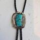 Native American Navajo Jewelry Sterling Silver Turquoise Bolo Tie Stamped Ron G