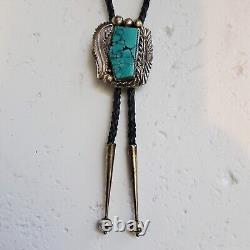 Native American Navajo Jewelry Sterling Silver Turquoise Bolo Tie Stamped Ron G