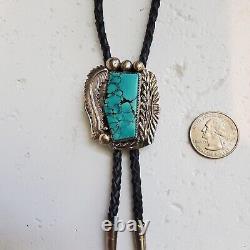 Native American Navajo Jewelry Sterling Silver Turquoise Bolo Tie Stamped Ron G