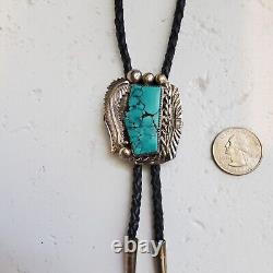 Native American Navajo Jewelry Sterling Silver Turquoise Bolo Tie Stamped Ron G