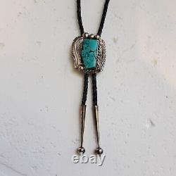 Native American Navajo Jewelry Sterling Silver Turquoise Bolo Tie Stamped Ron G
