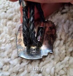 Native American Navajo Jewelry Sterling Silver Turquoise Bolo Tie Stamped Ron G
