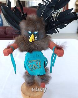 Native American Navajo Kachina Crow Doll 15 Signed Natural Feathers