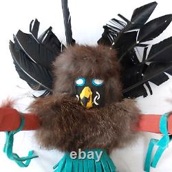 Native American Navajo Kachina Crow Doll 15 Signed Natural Feathers