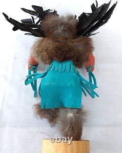 Native American Navajo Kachina Crow Doll 15 Signed Natural Feathers