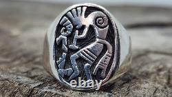 Native American Navajo Kokopelli Overlay Sterling Silver Mens Ring Size 11.5
