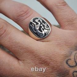 Native American Navajo Kokopelli Overlay Sterling Silver Mens Ring Size 11.5
