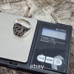 Native American Navajo Kokopelli Overlay Sterling Silver Mens Ring Size 11.5