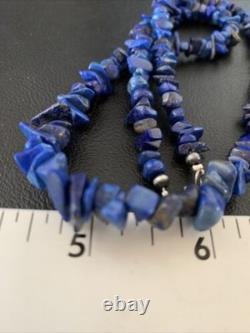 Native American Navajo Lapis Nuggets Necklace Sterling Silver 20 14412